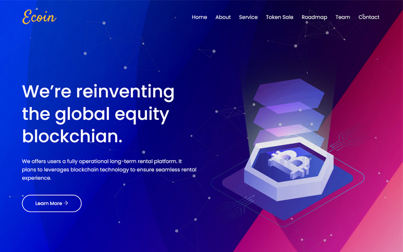 Ecoin - Cryptocurrency ICO Landing Page HTML Template