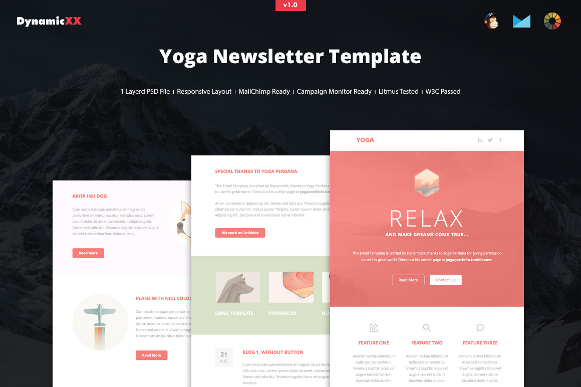 Yoga  Newsletter Template + Mailchimp + Campaign Monitor Ready