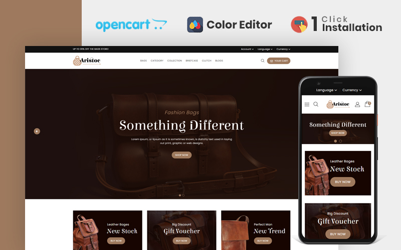 Aristoc Bags store Opencart Theme