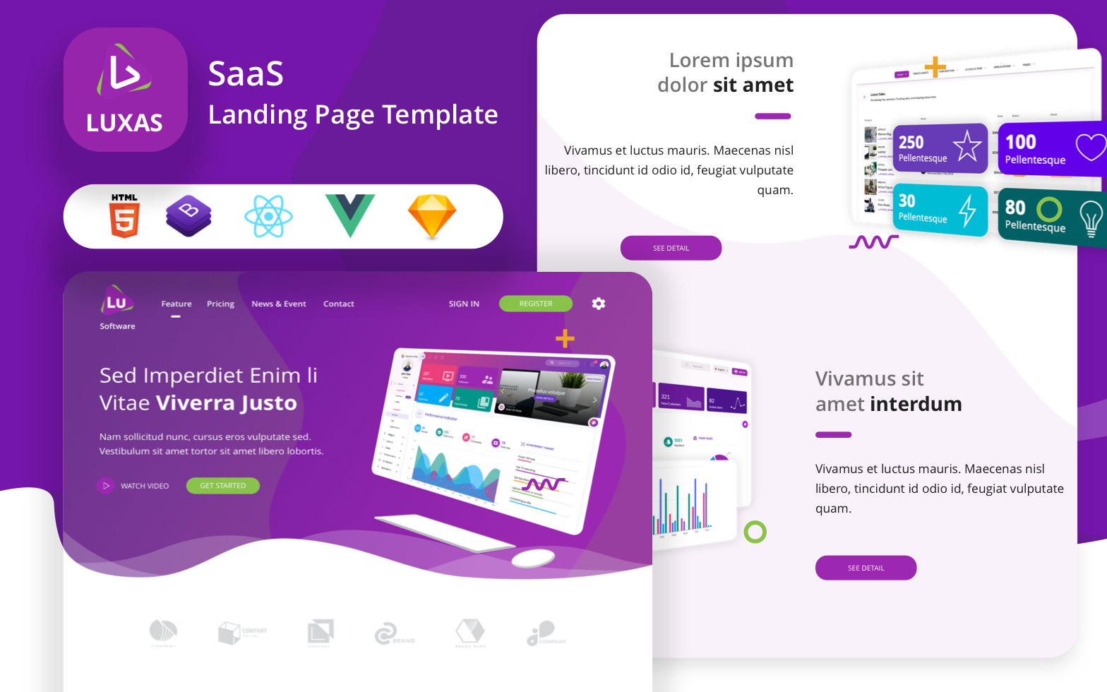 Luxas - HTML React Vue Sketch IT and SaaS Landing Page Template
