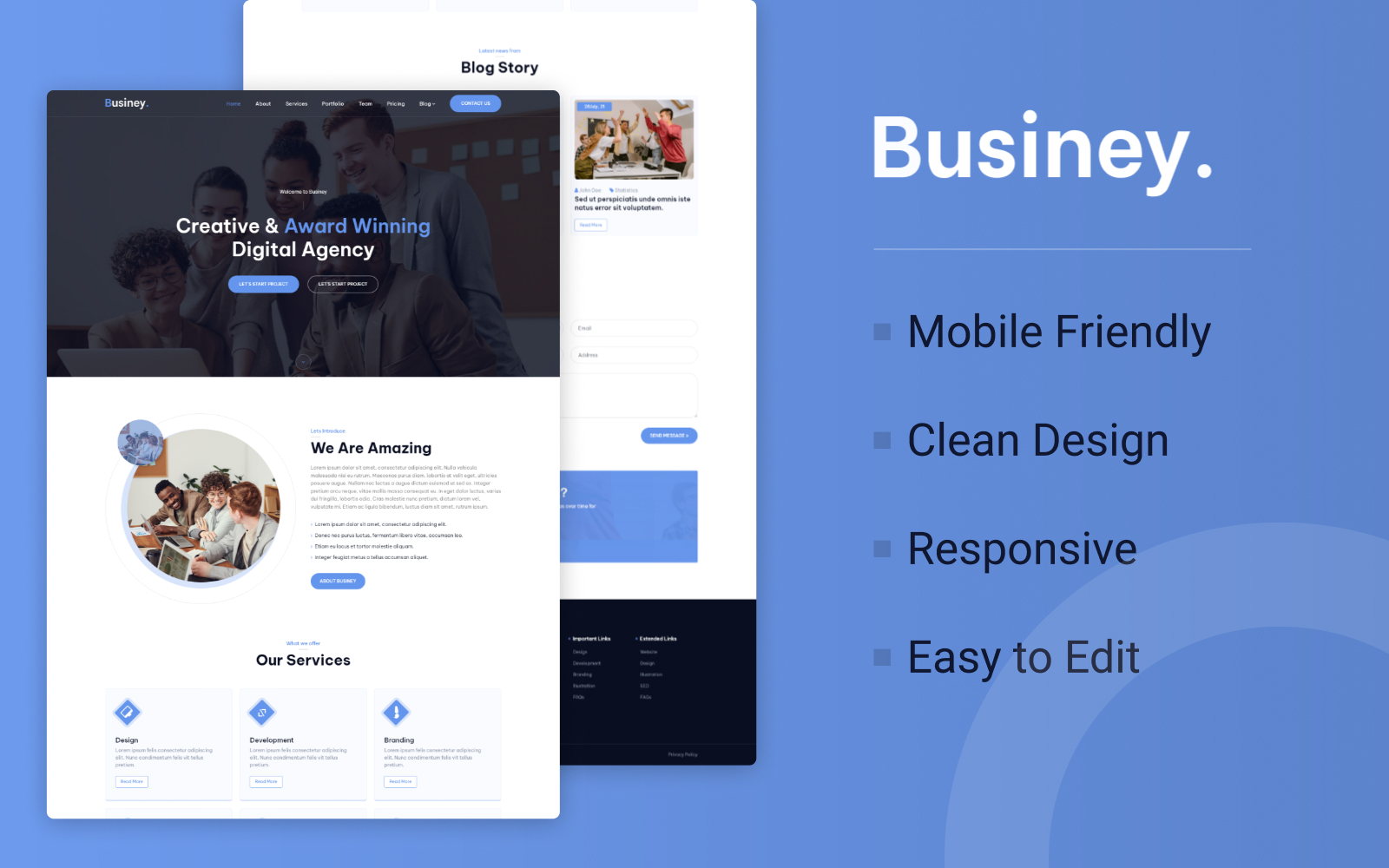 Businey – Digital Agency Bootstrap One Page HTML Website Template