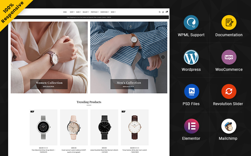 Timen - Watch Fashion and Multipurpose Elementor WooCommerce Theme