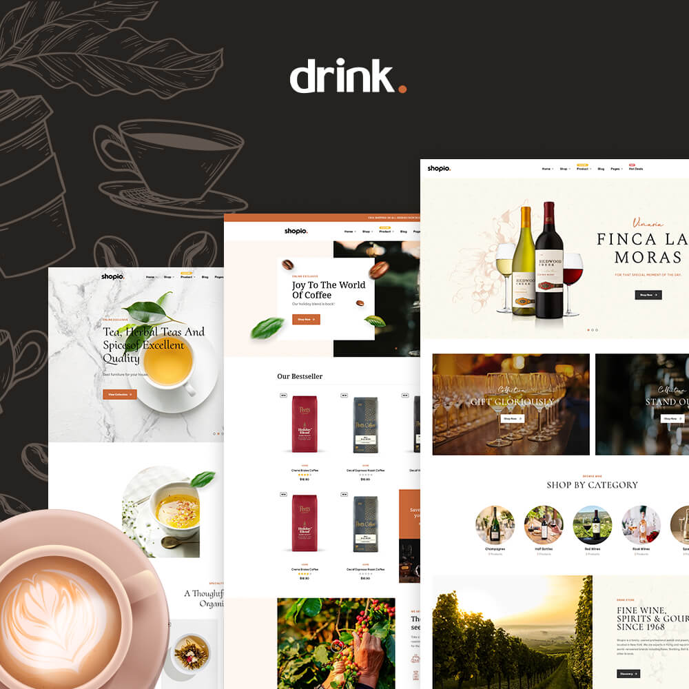 Wine - Coffee, Tea Drinks Store PrestaShop Theme