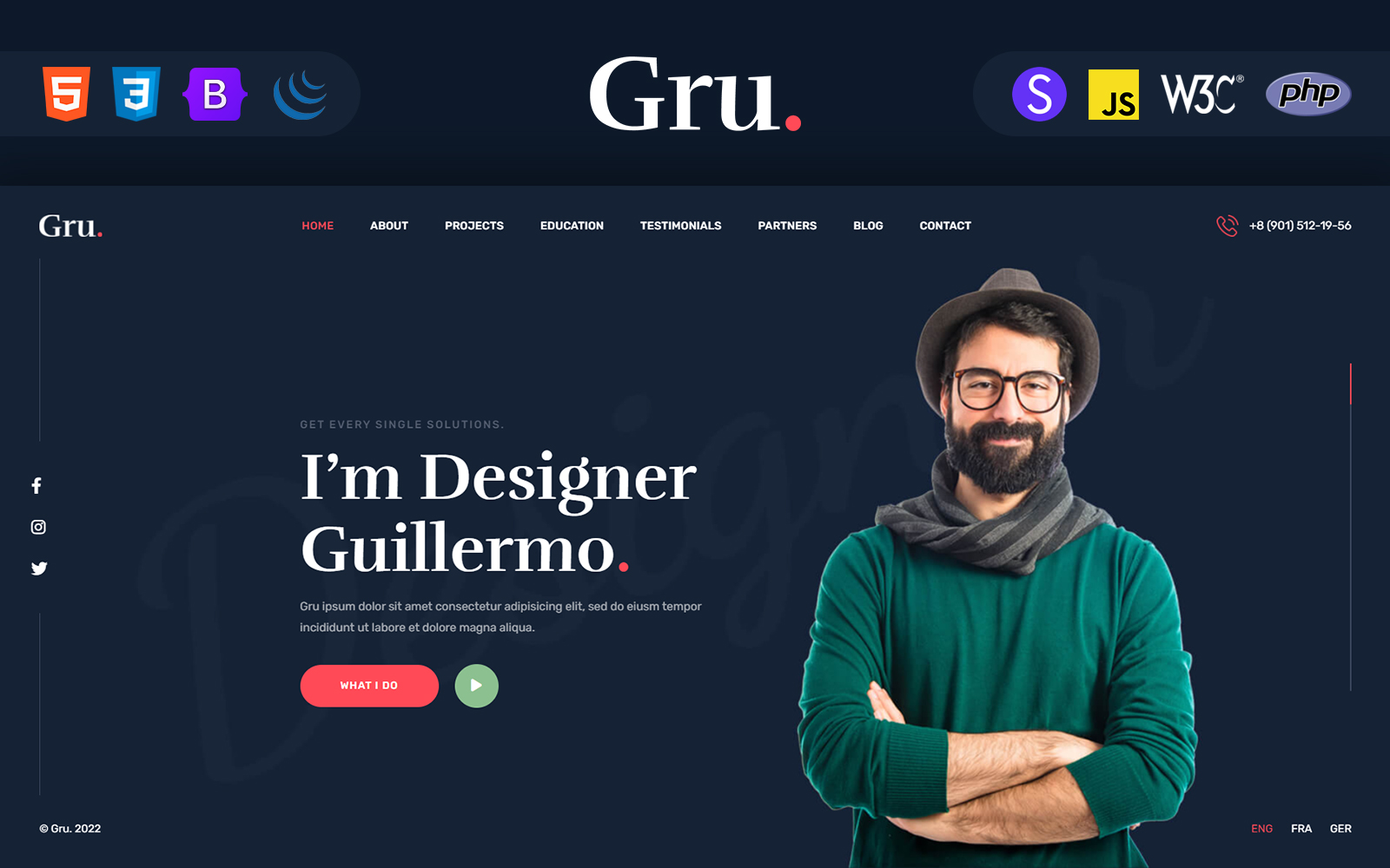 Gru - Personal Portfolio Landing Page Template