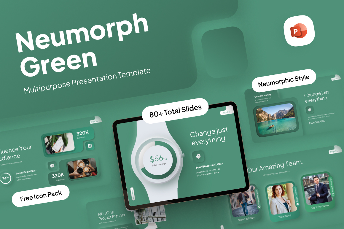 Neumorph Green Simple Multipurpose PowerPoint Templates