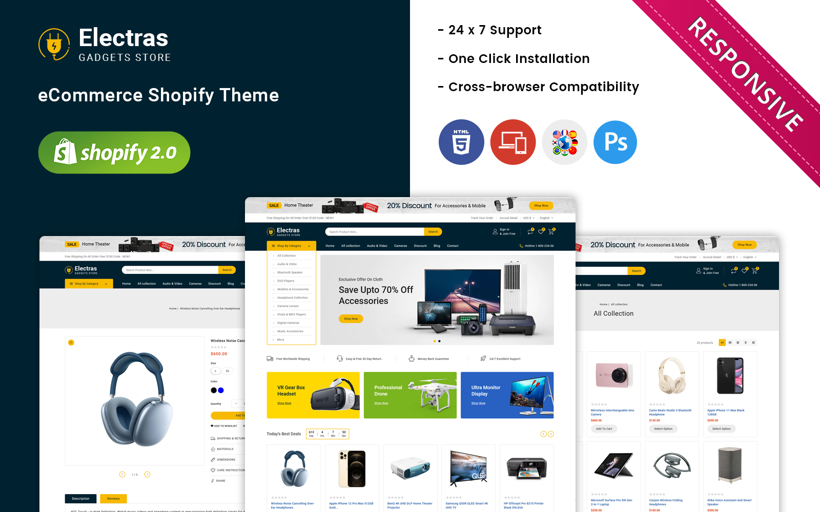 Electras - Electronics & Gadgets Ecommerce Shopify Theme for $78