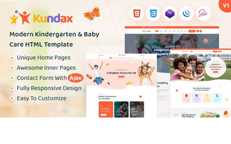 Kundax - Kindergarten Children Baby Care Education Center HTML Template