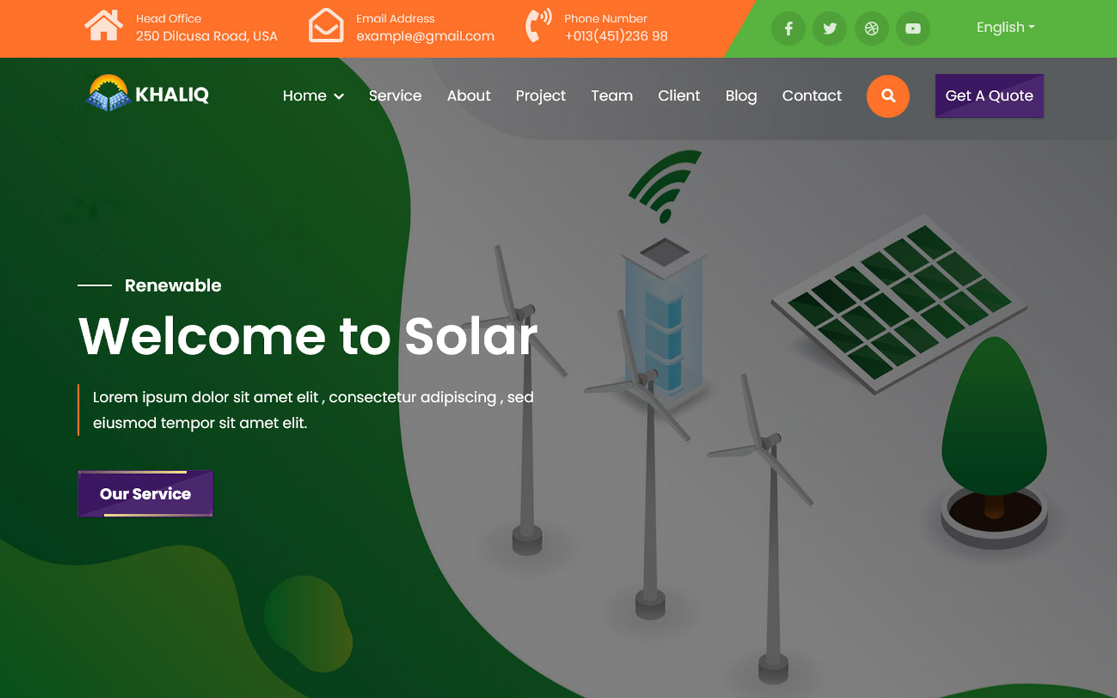 Khaliq - Wind & Solar Energy Landing Page Template