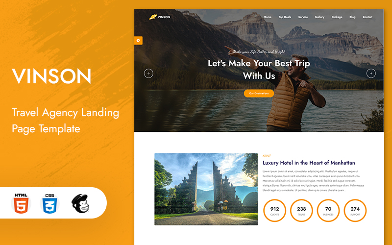 Vinson - Tour and Travel Agency Landing Page Template