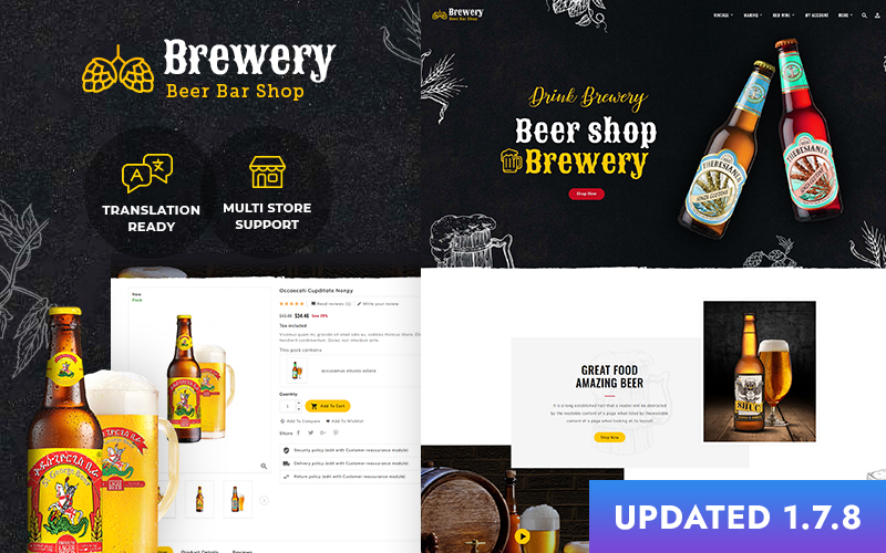 Brewery - Beer Bar, Drinks & Pub PrestaShop Responsive theme