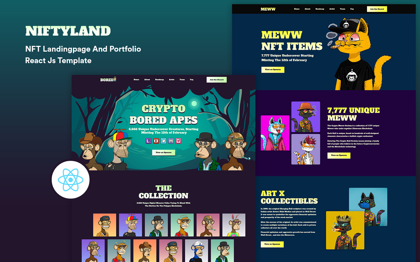 Niftyland - NFT Landing page And Portfolio React Js Template