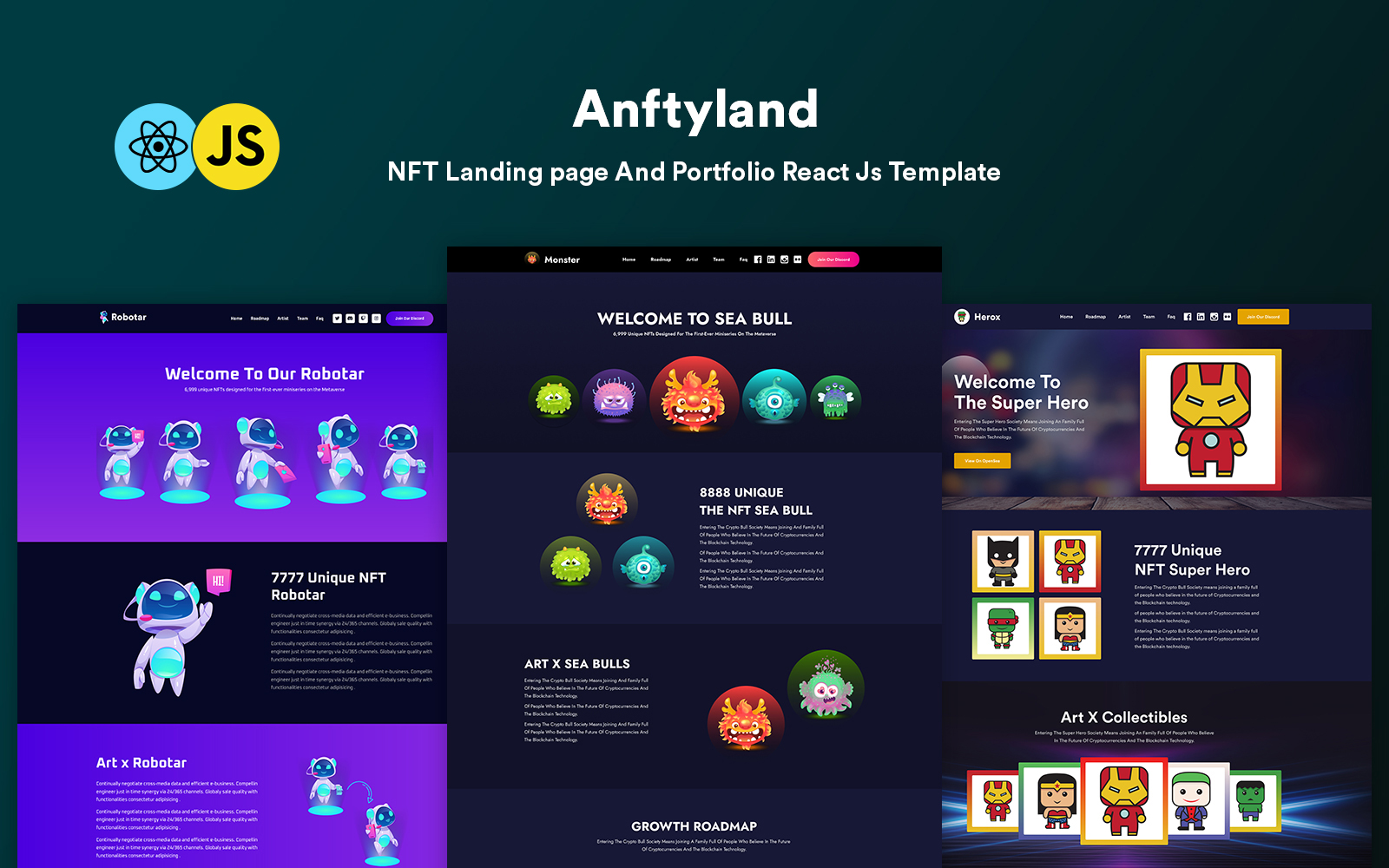 Anftyland - NFT Landing page And Portfolio React Js Template