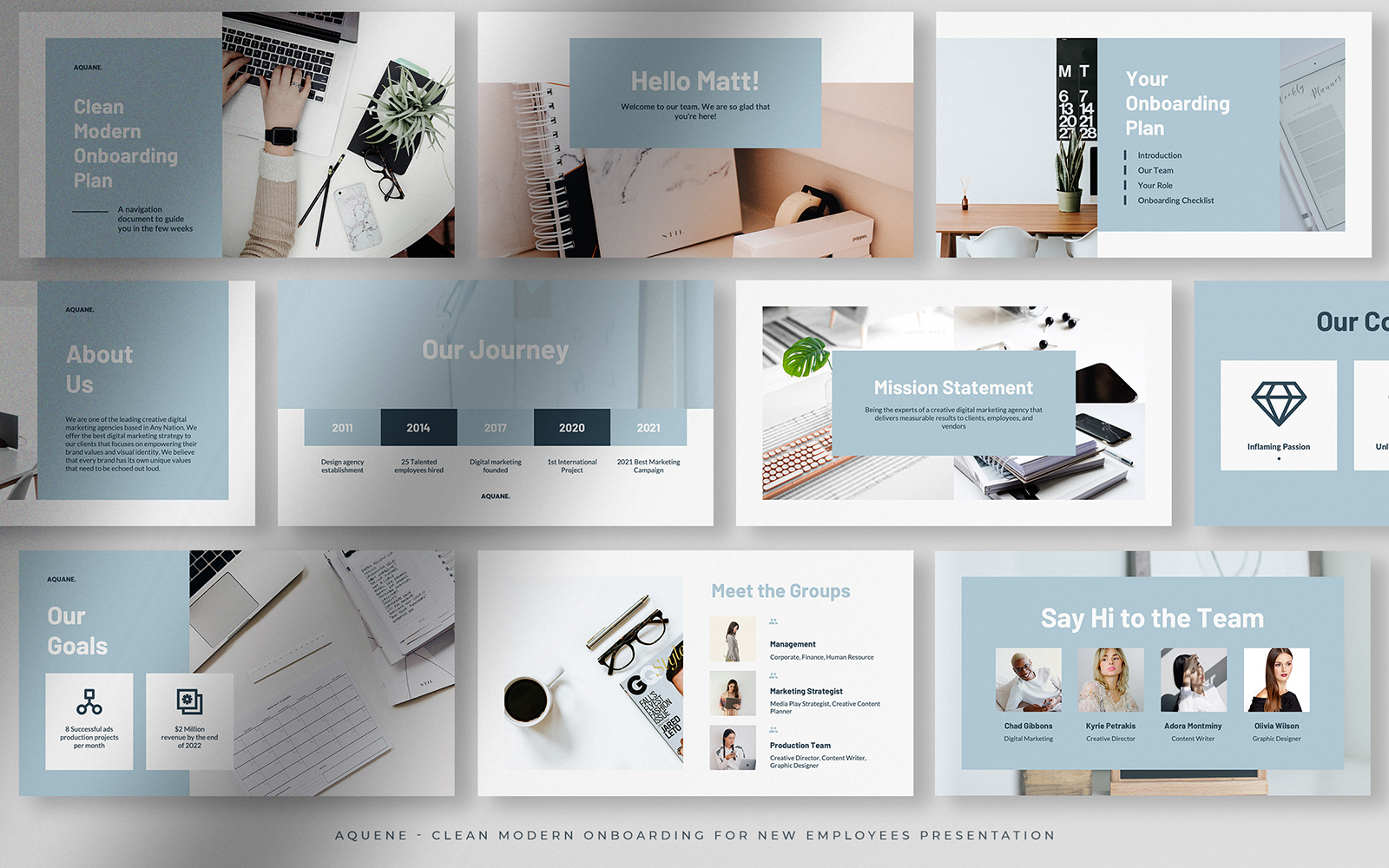 Aquene  – Baby Blue Clean Modern Onboarding for New Employee Presentation