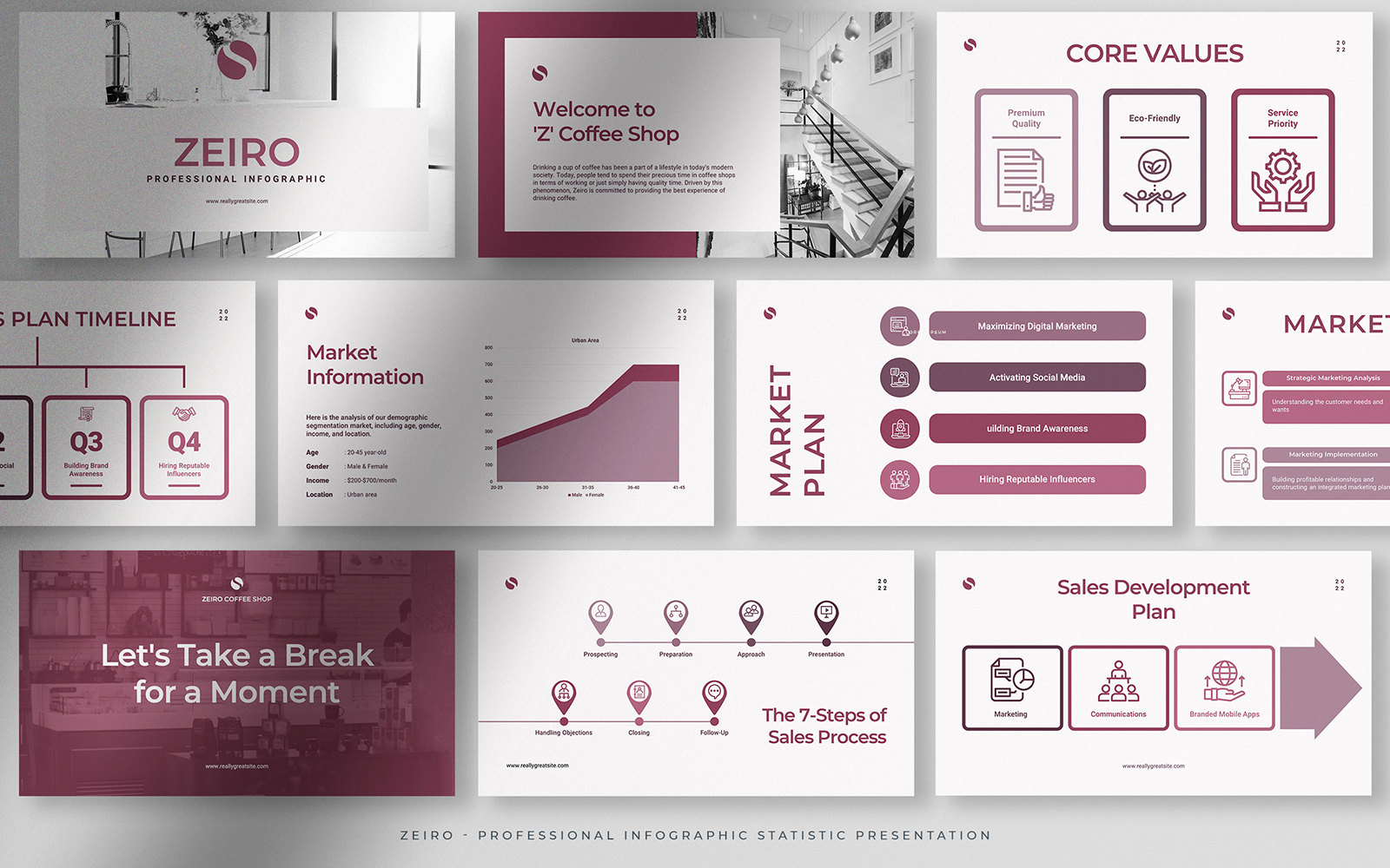 Zeiro – White Burgundy Professional Infographic Statistic Presentation
