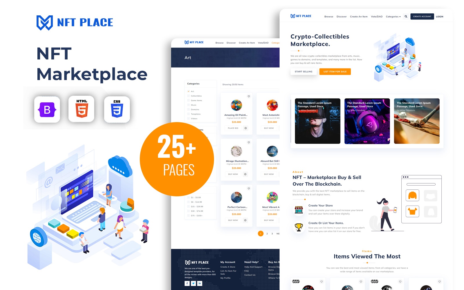 NFT Place - Marketplace For Selling NFTs HTML5 Website Template