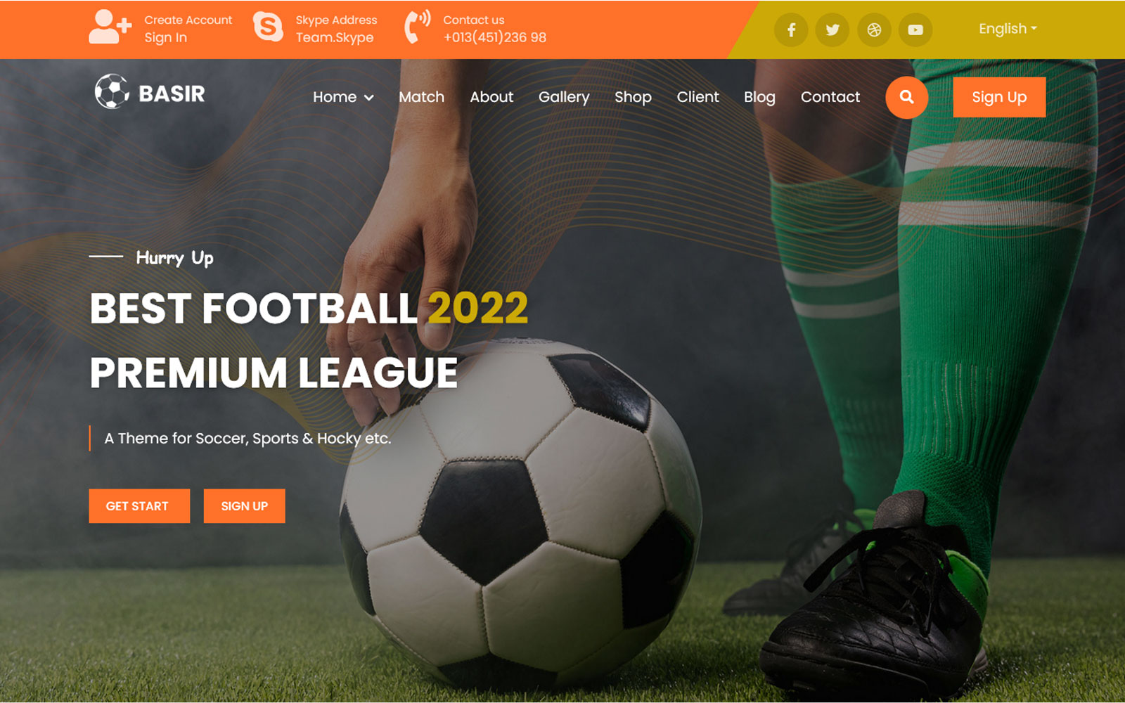 Basir - Scoccer Club & Sports  Landing Page Template