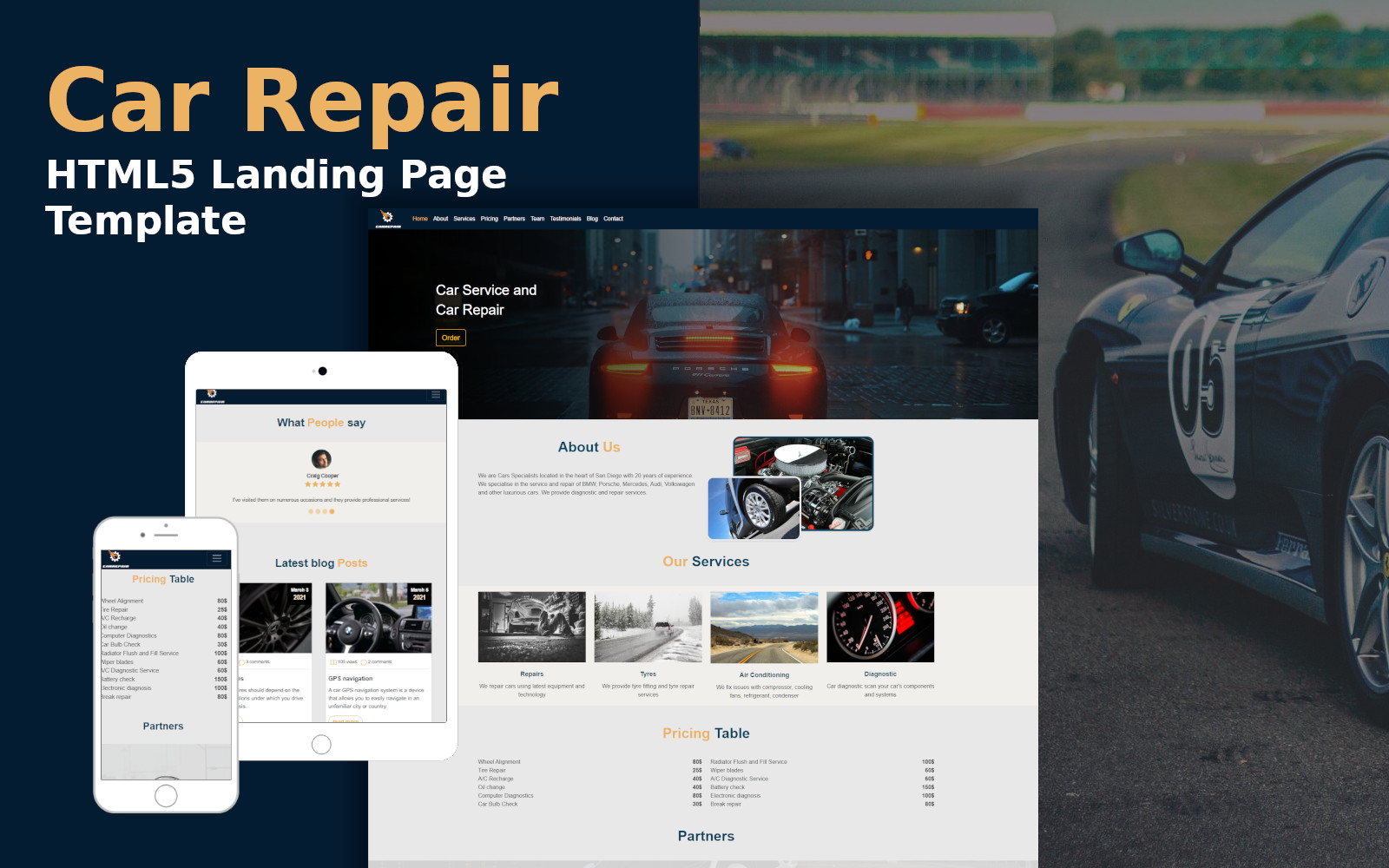 Responsive Car Repair Landing Page Template