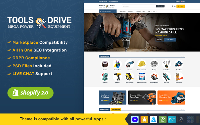 Tools Drive & Equipment Store - A Powerful Shopify Responsive Theme
