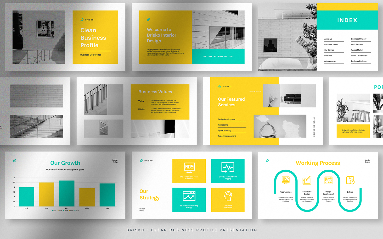 Brisko – White and Yellow Clean Business Profile Presentation