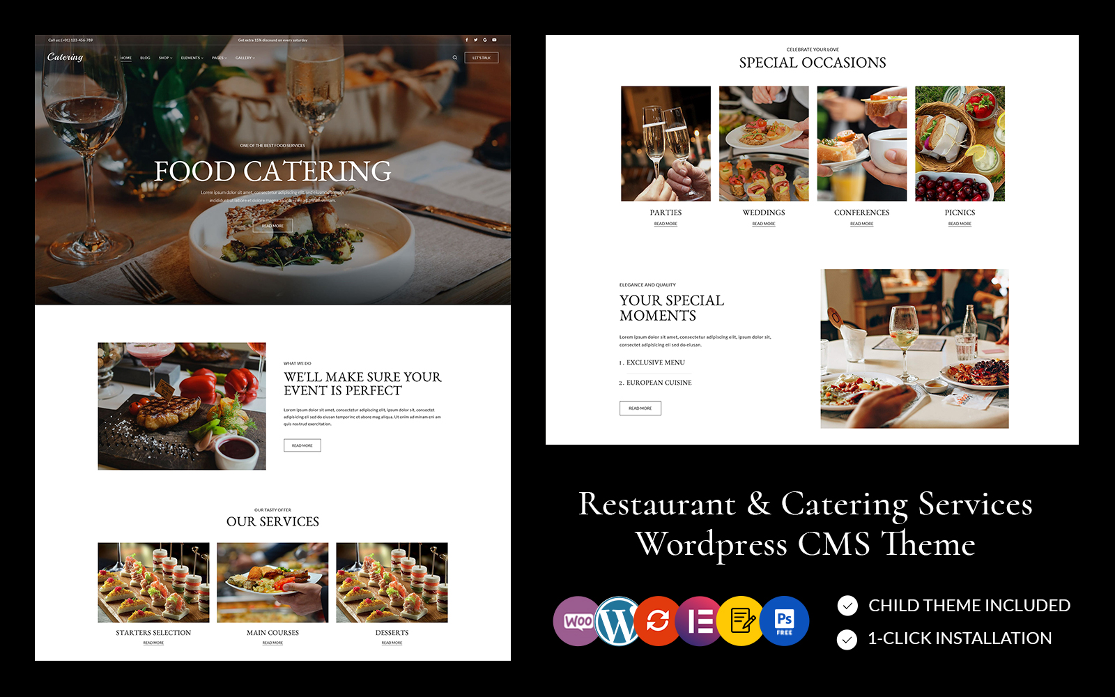 Catering - Wedding Planner, Personal Chef, Catering Company WordPress Theme + Elementor