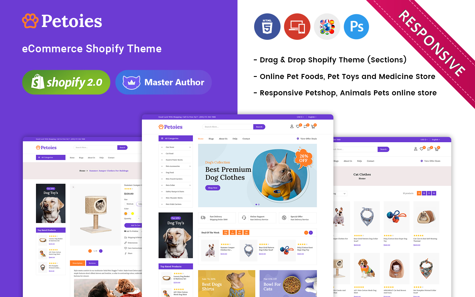 Petoies - Pet Shop & Pet Accessories Responsive Shopify 2.0 Theme