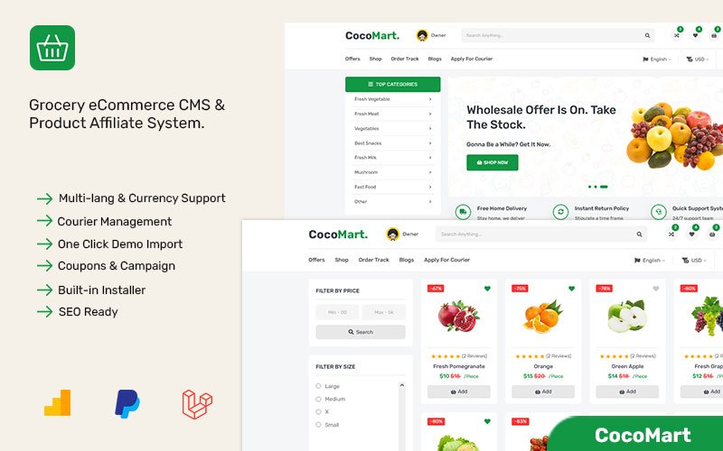 CocoMart - Laravel Grocery eCommerce and Affiliate System Website template
