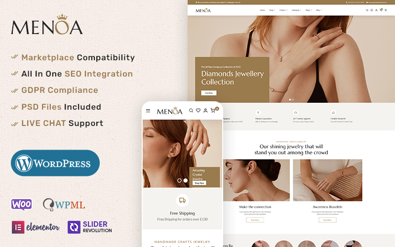 Menoa - Modern Jewelry & Imitation Store - WooCommerce Responsive Theme