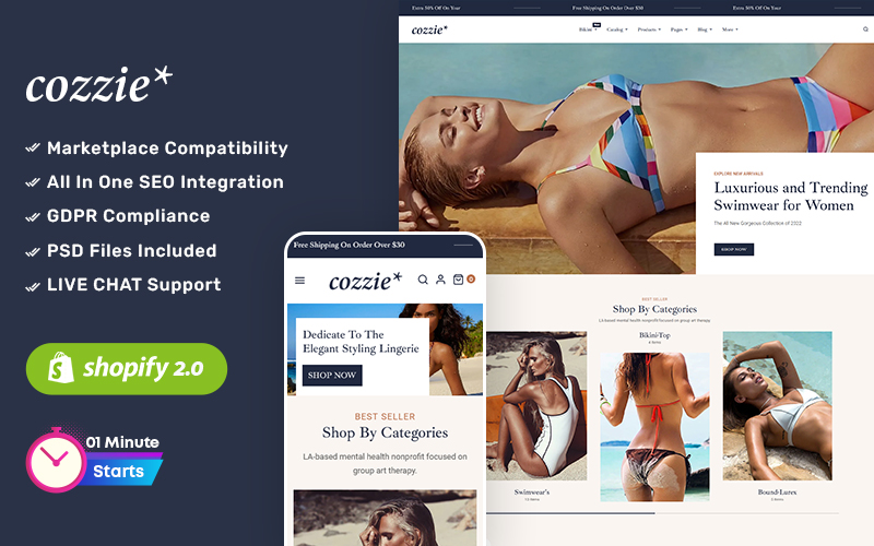 Сozzie - Sexy Lingerie, Swimwear and Undergarments Shopify OS2.0 Responsive Theme