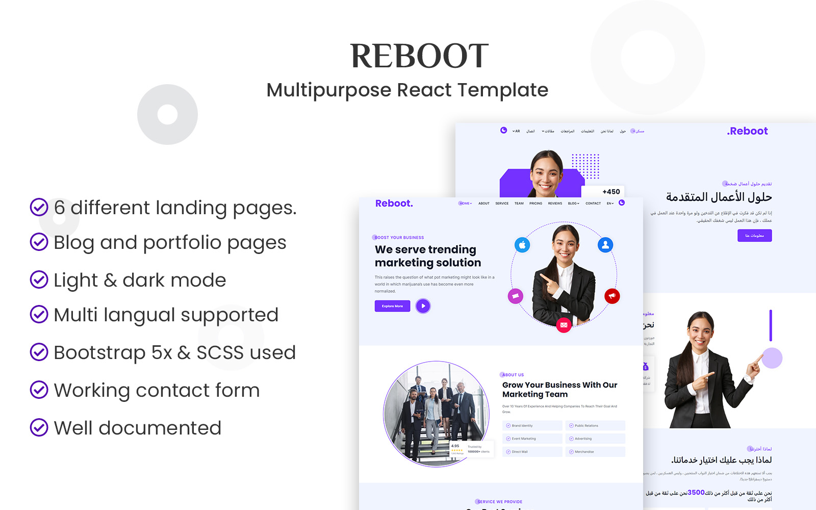 Reboot - Multipurpose React Template (Dark + Light) + RTL