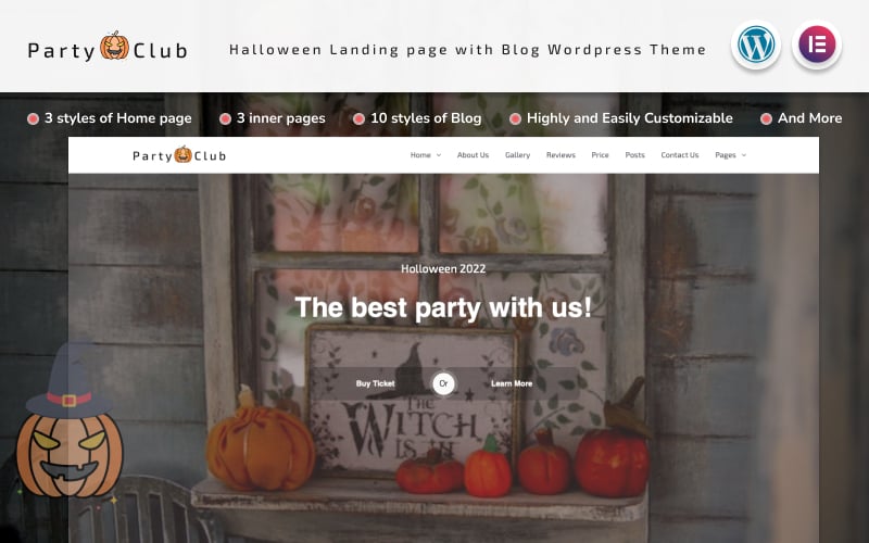 Party Club - Halloween Multifunctions Landing page with Blog Wordpress Theme