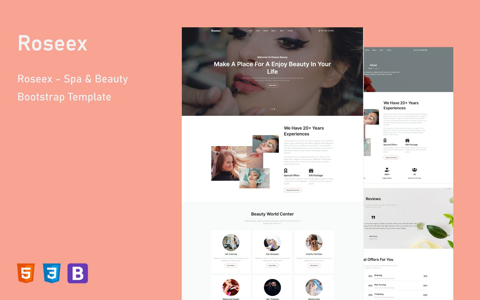 Roseex - Spa & Beauty Bootstrap HTML Website Template