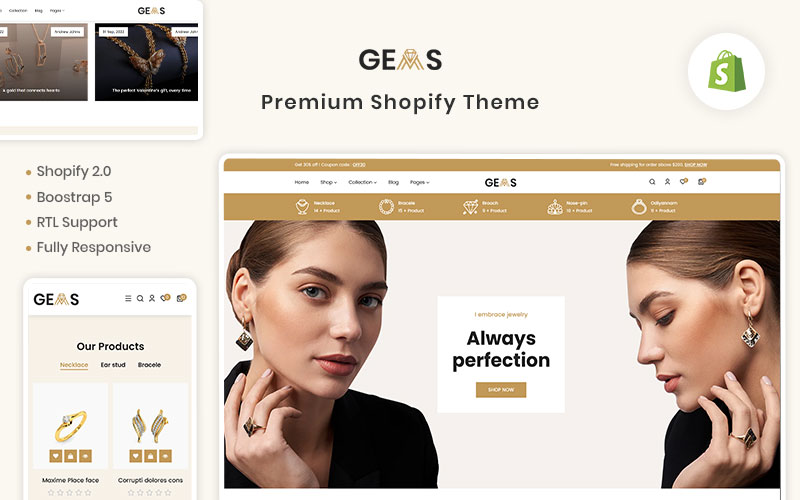 Gems - jewellery & diamond Premium Shopify Theme