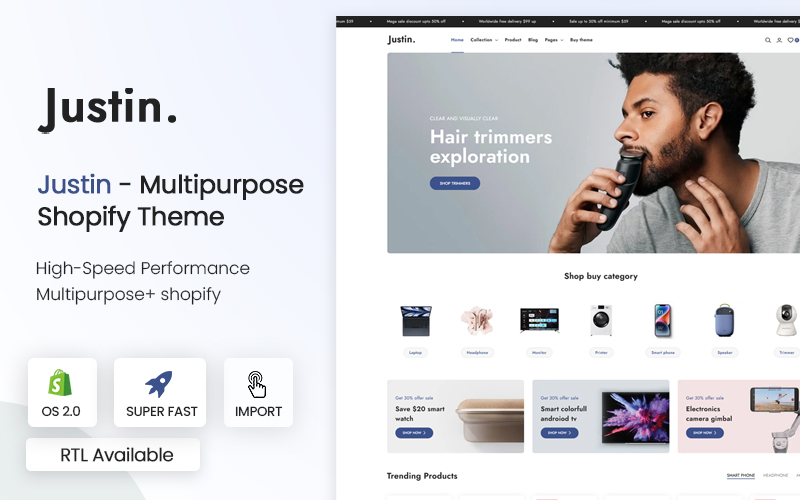 Justin - Multipurpose electronics gadget 2.0 Shopify Theme