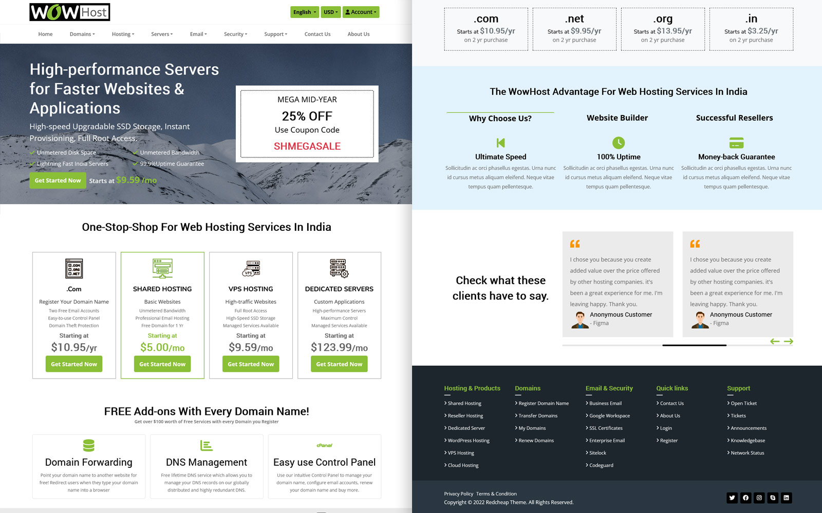 Wowhost WHMCS and HTML5 Hosting Template