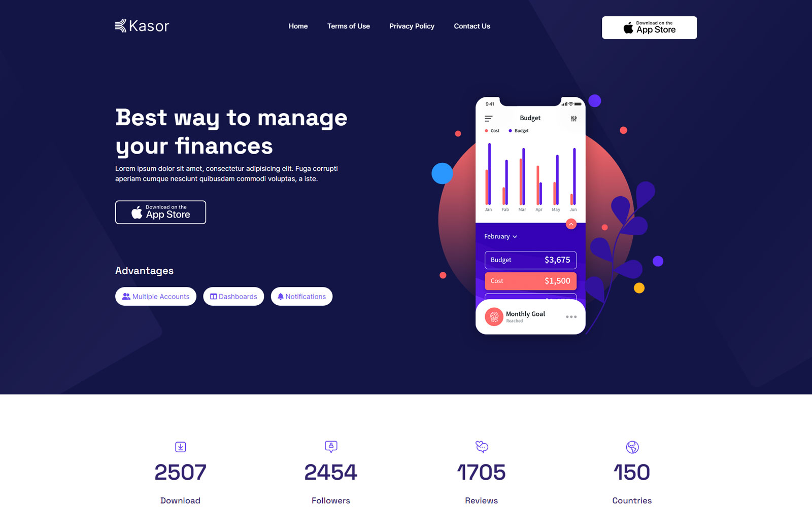 Kasor - Finances App Website Template