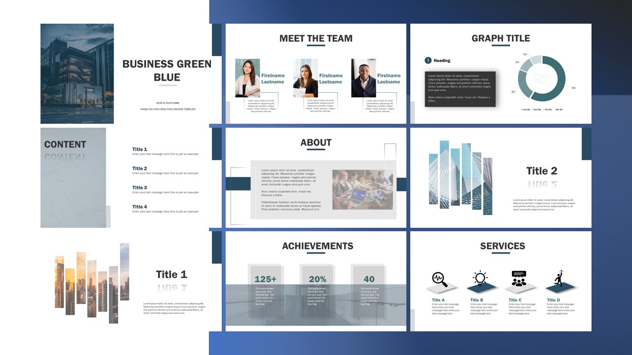 Modern Minimal Grey Blue Green Business PowerPoint Template