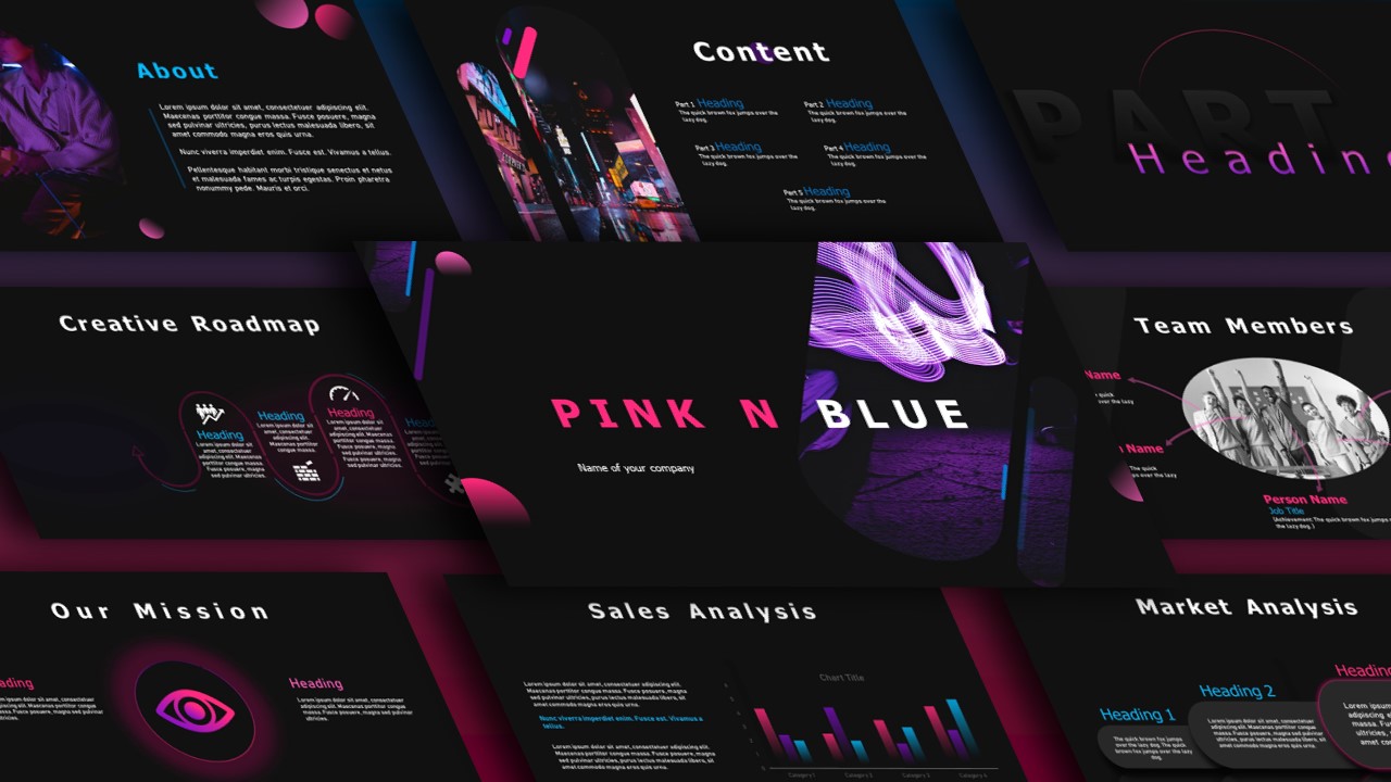 Modern Pink Purple Blue Night Theme PowerPoint Template