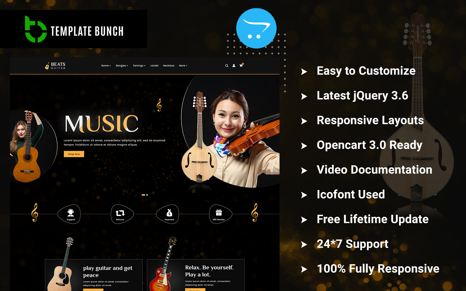 Beats Guitar - Responsive OpenCart Theme for eCommerce