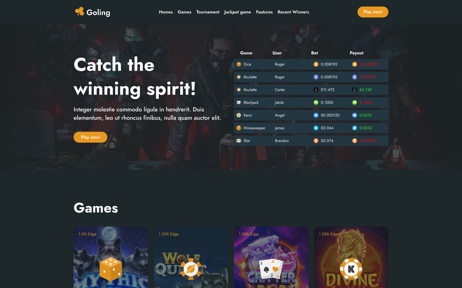 Gocasino -Casino & Sports HTML Landing Page Template
