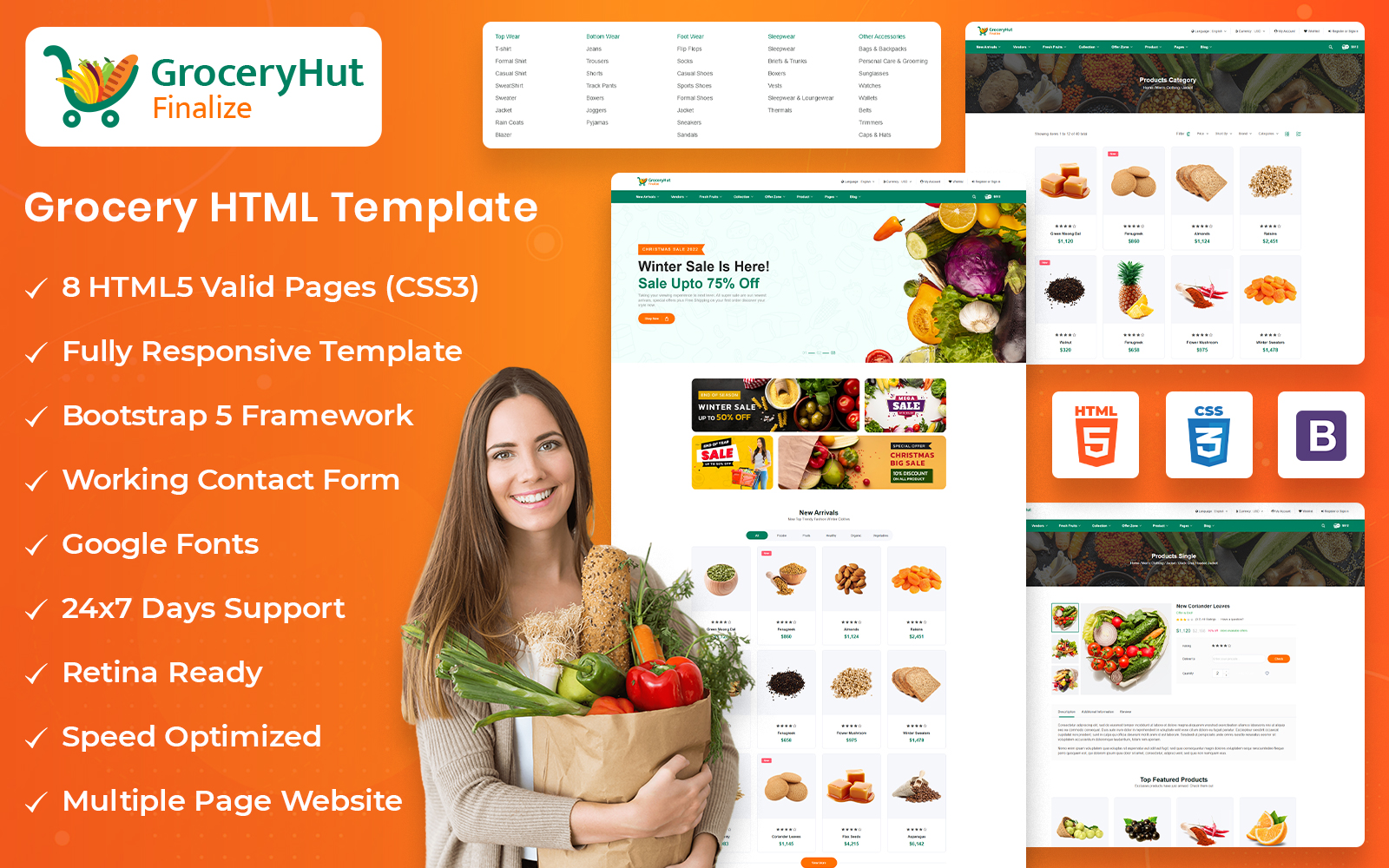 Grocery Hut - ECommerce Responsive HTML Website Template