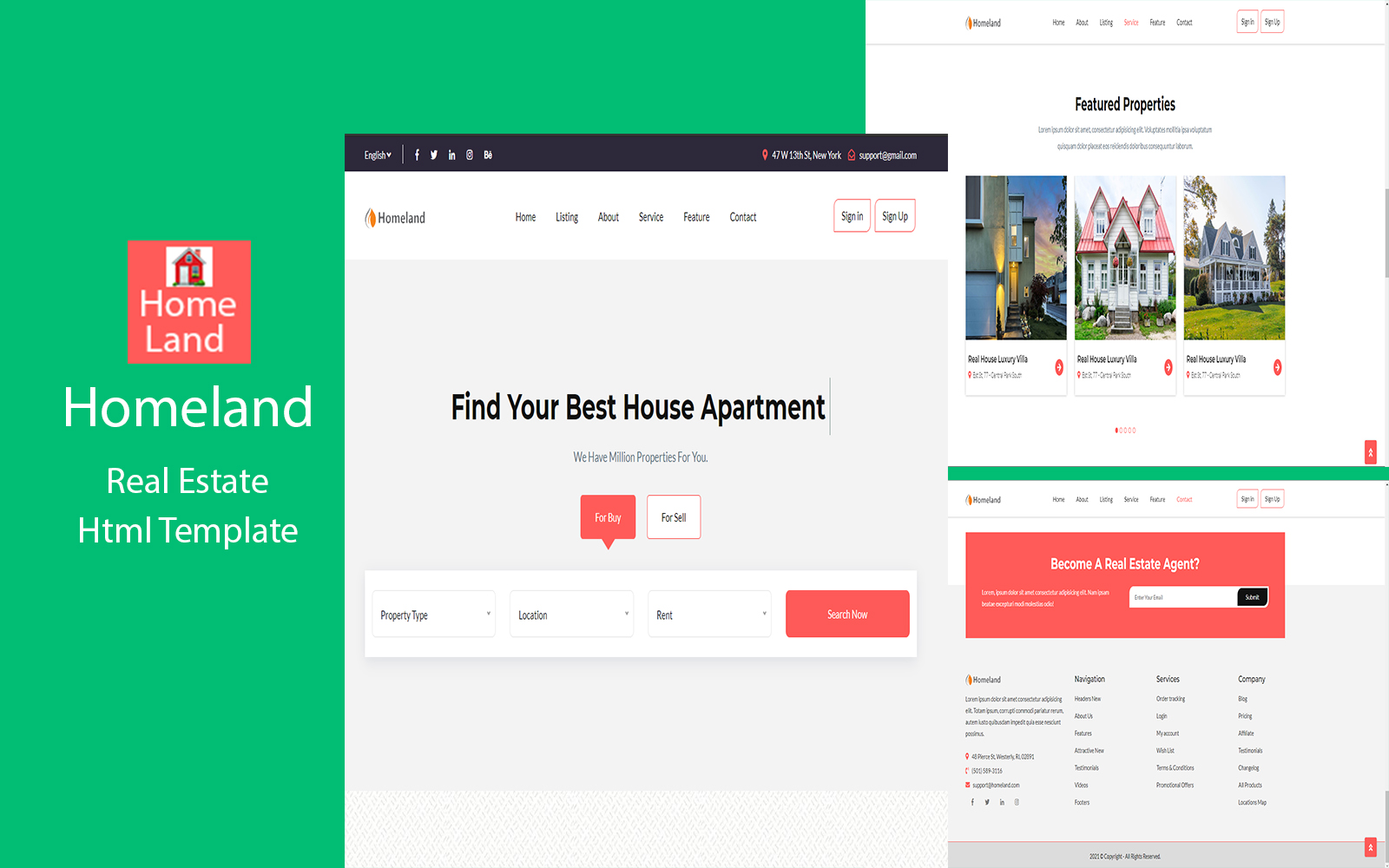 Homeland Real Estate Agency One Page HTML5 Template