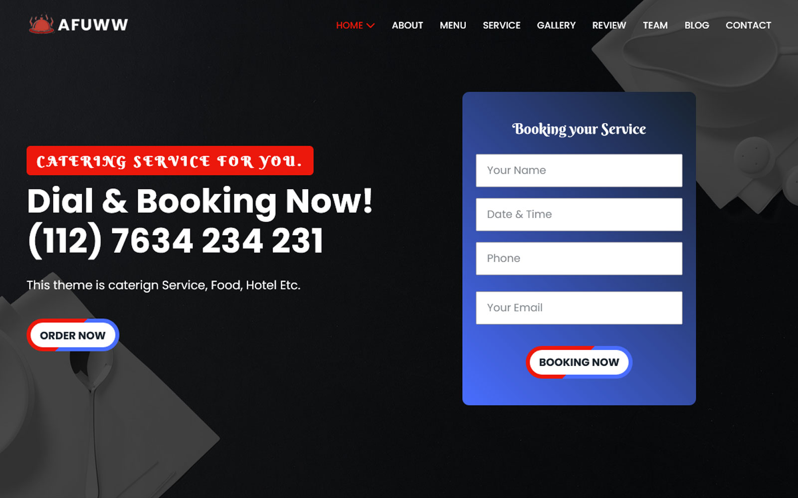 Affuww - Restaurant & Catering Service Landing Page Template