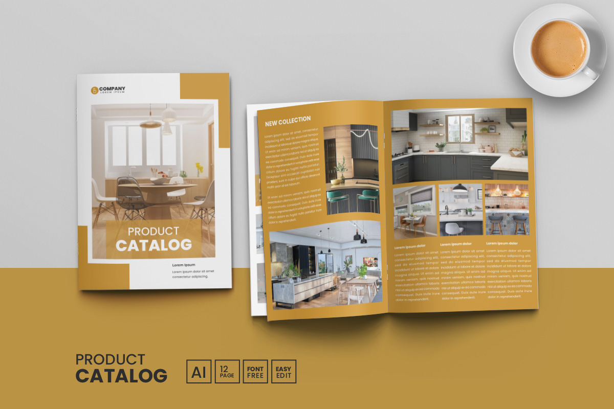 Product catalog template and catalogue layout design or brochure