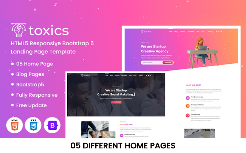 Toxics | HTML5 Bootstrap 5 Landing Page Template