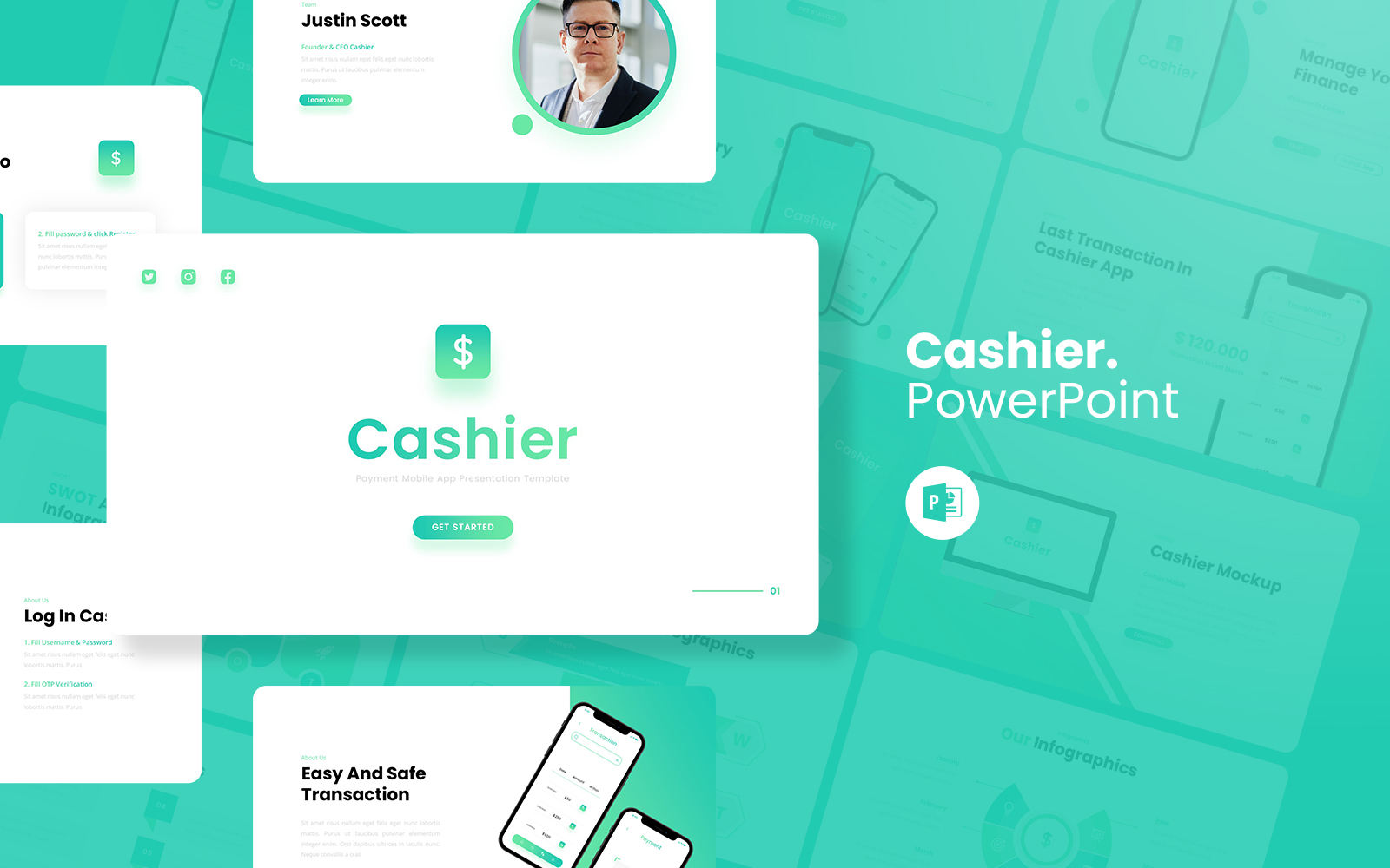 Cashier - Payment Mobile Apps PowerPoint Template