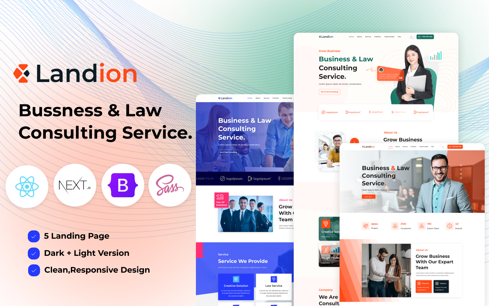 Landion - Bussness & Law Consulting Service React Next JS  landing Template