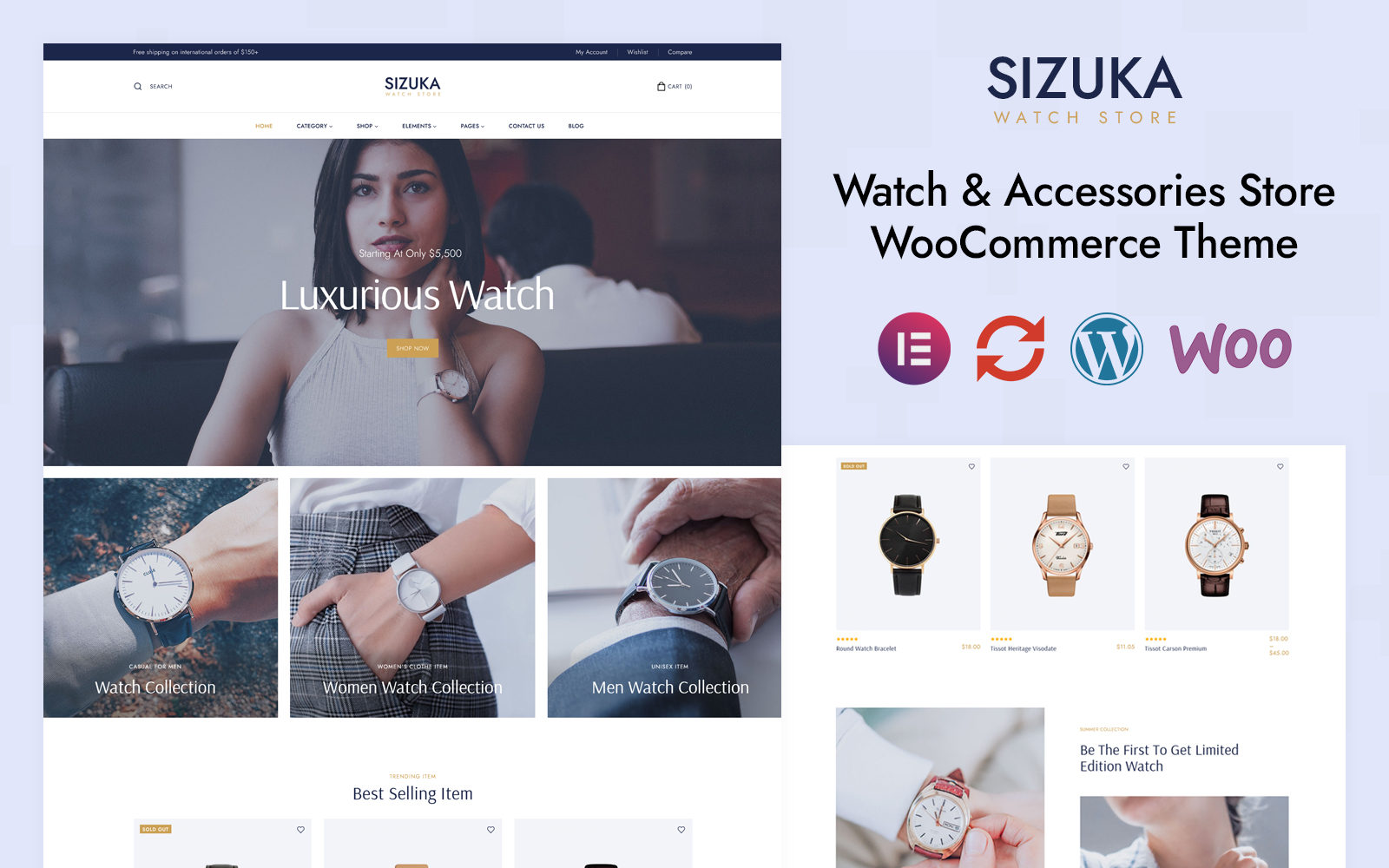Sizuka - Luxurious Watch Store Elementor WooCommerce Responsive Theme