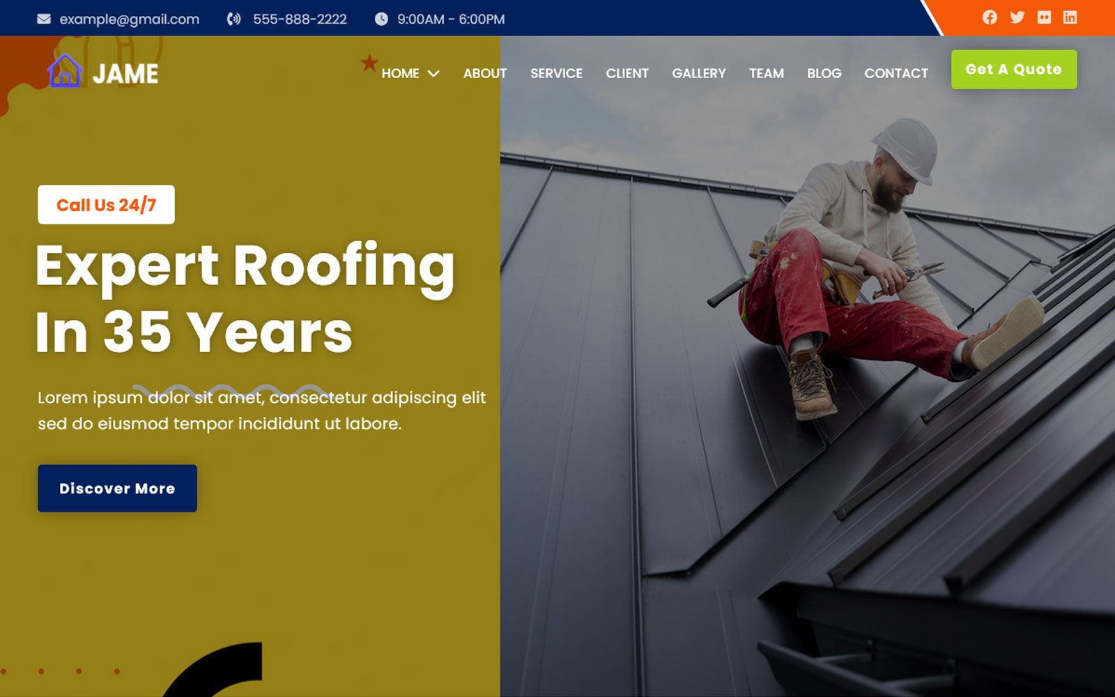 Jame - Roofing & Plumbing HTML5 Landing Page Template