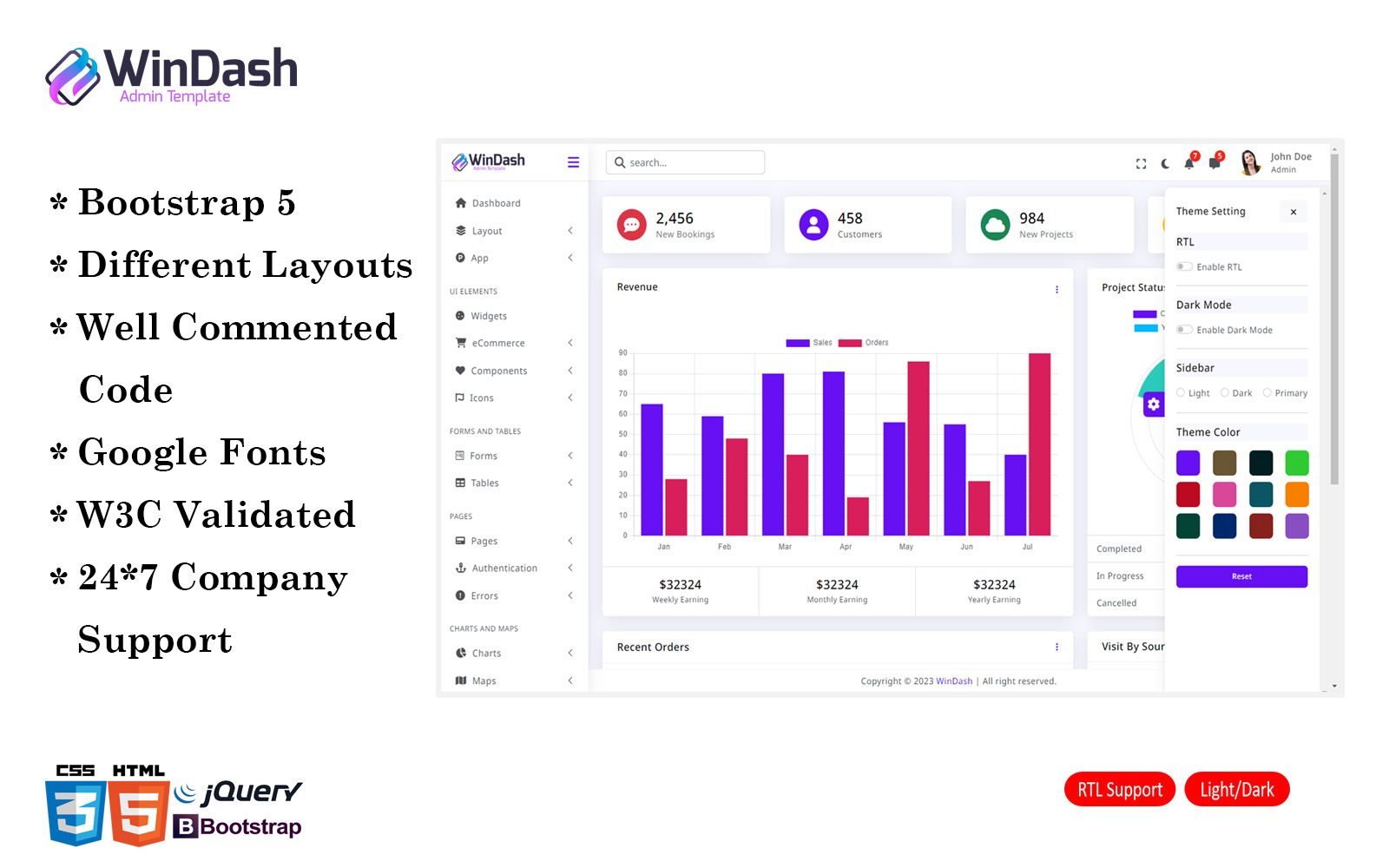 WinDash - Multipurpose Admin Dashboard Bootstrap 5 Template