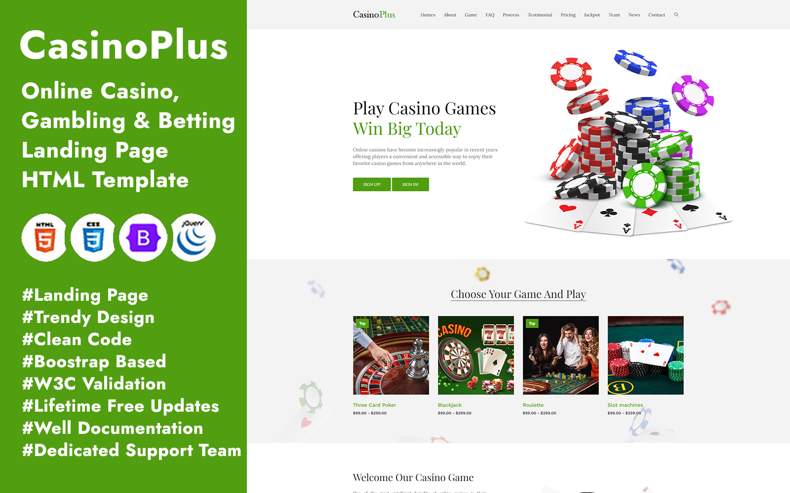 CasinoPlus - Online Casino, Gambling & Betting Landing Page HTML Template